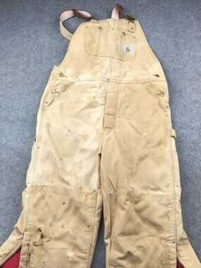 Vintage Carhartt Overalls Mens 34x34 Brown Duck Quilt Lined Double Knee Zip Leg